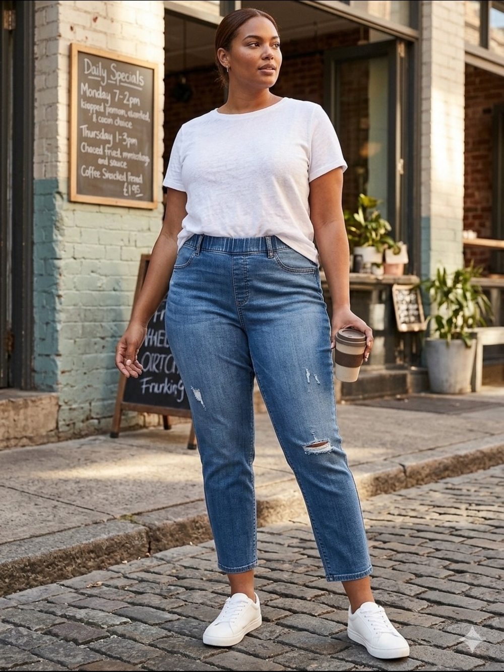 Judy Blue Distressed Ankle Crop Pull-on Jeans in Medium Blue